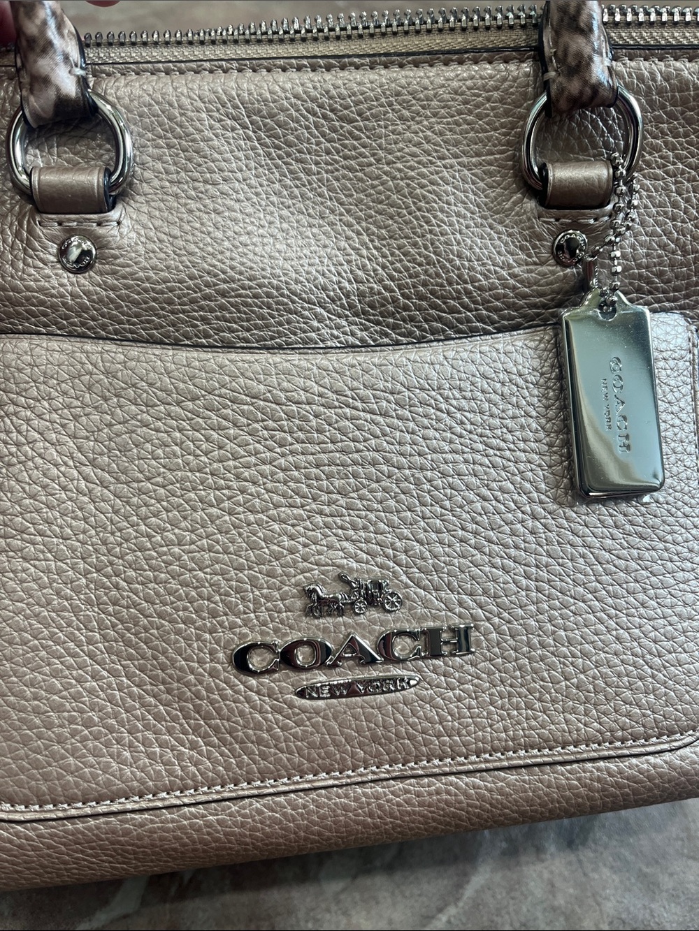 Coach Taupe Pebbled Leather Satchel with Snake-Print Trim - Picture 3 of 8